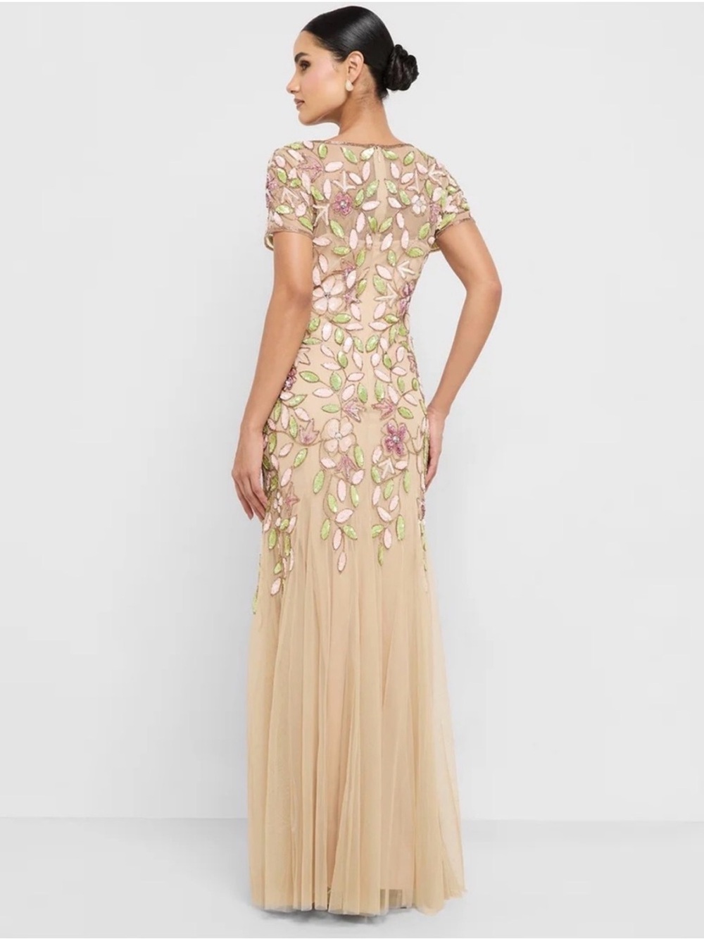 NWT Adrianna Papell Floral Beaded Sequin Evening Gown SIZE 14 MOB MOG WEDDING - Picture 2 of 7